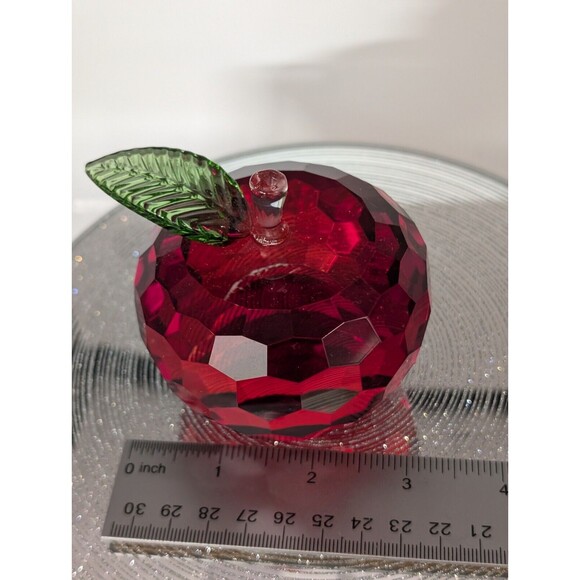Simon Design Ruby Red Honeycomb Crystal Apple Paperweight School Teacher - Picture 10 of 11